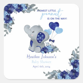 Elephant Boy Baby Shower Quadratischer Aufkleber