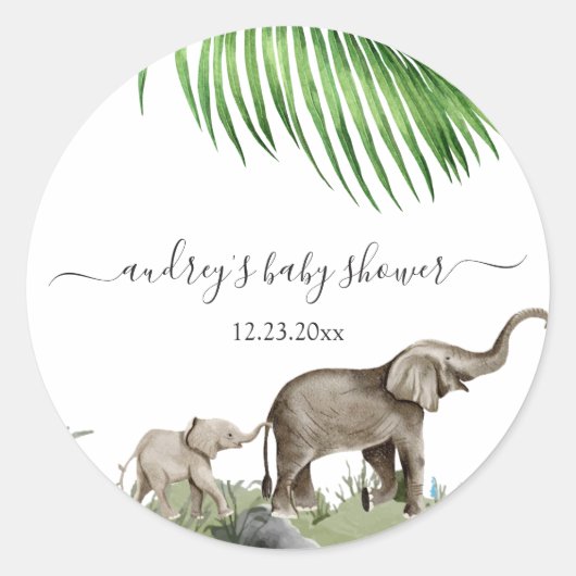 Elephant Boy Baby Shower Runder Aufkleber (Vorderseite)