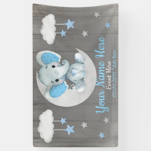 Elephant Boy Backdrop Moon Stars Blauer Name Banner (Vertikal)