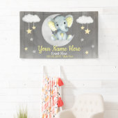 Elephant Boy Backdrop Moon Stars Gelber Name Banner (Insitu)