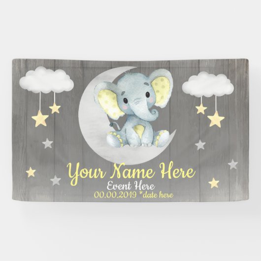Elephant Boy Backdrop Moon Stars Gelber Name Banner (Horizontal)