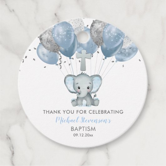 Elephant Boy Balloons Taufe Vielen Dank, dass Sie  Geschenkanhänger (Vorderseite)