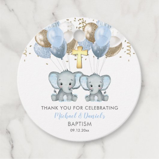 Elephant Boy Balloons Taufe Vielen Dank, dass Sie Geschenkanhänger (Vorderseite)