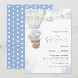 Elephant Boy Blue Balloon Niedlich Baby Dusche Einladung