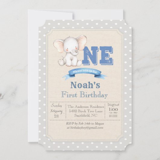 Elephant Boy Erster Geburtstag Einladung (Vorderseite)