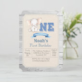 Elephant Boy Erster Geburtstag Einladung (Stehend Vorderseite)