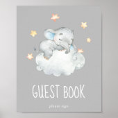 Elephant Boy | Graue Baby Shower Guest Book Sign Poster (Vorne)