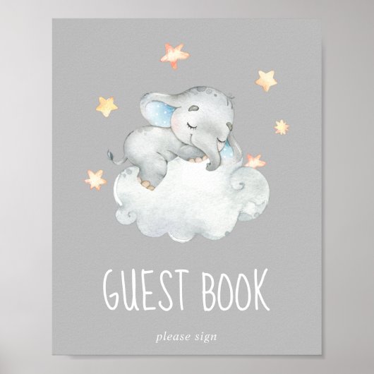 Elephant Boy | Graue Baby Shower Guest Book Sign Poster (Vorne)