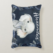 Elephant Boy Navy Rustic Floral Name Rose Dekokissen (Vorderseite(Vertikal))