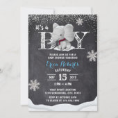 Elephant Boy Rustic Winter Snowflakes Babydusche Einladung (Vorderseite)