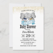 Elephant Boy Twins Gold Confetti Babydusche Einladung (Vorderseite)