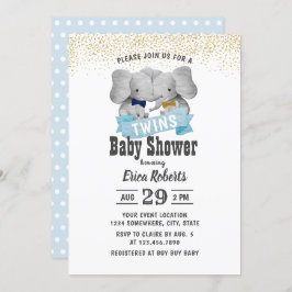Elephant Boy Twins Gold Confetti Babydusche Einladung