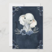 Elephant Boy Watercolor Floral Navy Blue Baby Einladung (Rückseite)