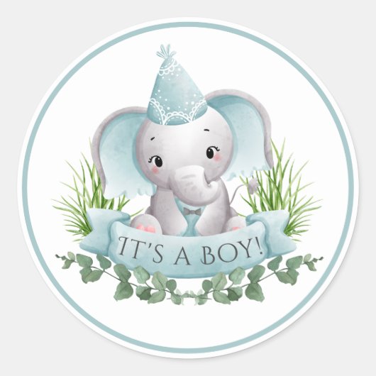 Elephant Boys Baby Shower Stickers (Vorderseite)