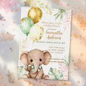 Elephant Brown Sage Green Balloons Baby Shower Folieneinladung