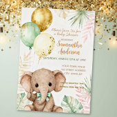 Elephant Brown Sage Green Balloons Baby Shower Folieneinladung