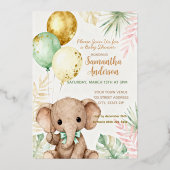 Elephant Brown Sage Green Balloons Baby Shower Folieneinladung (Vorderseite)