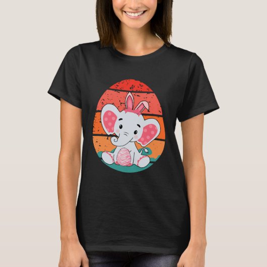 Elephant Bunny Happy Easter Eggs Retro Men Women K T-Shirt (Vorderseite)