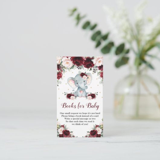 Elephant Burgundy Blush Floral Books for Baby Begleitkarte (Stehend Vorderseite)