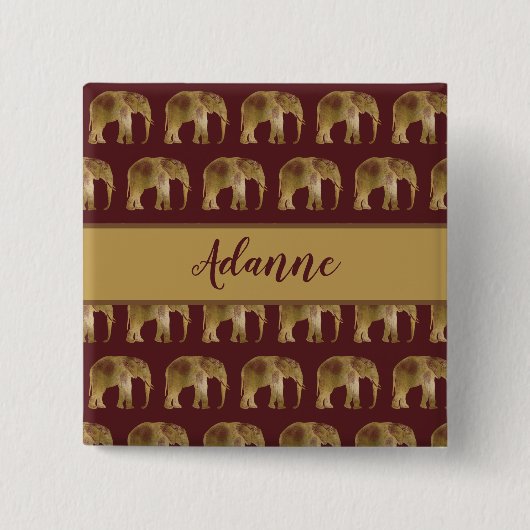 Elephant Burgundy und Gold-Muster Button (Vorderseite)