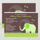 Elephant & Butterflies Babydusche Einladung (Vorne/Hinten)