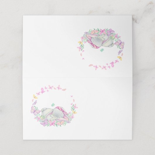 Elephant Butterfly Pink Button Platzkarte (Außenseite Aufgefaltet)