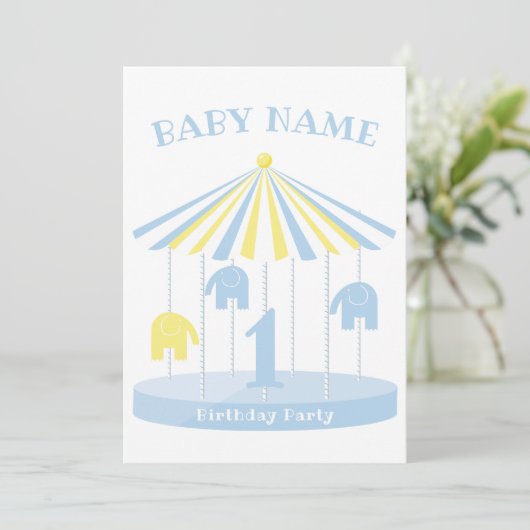 Elephant Carousel farbig erste Einladung (Stehend Vorderseite)