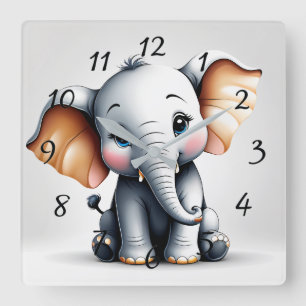 Elephant Cartoon Quadratische Wanduhr