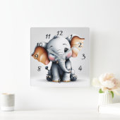 Elephant Cartoon Quadratische Wanduhr (Zuhause)