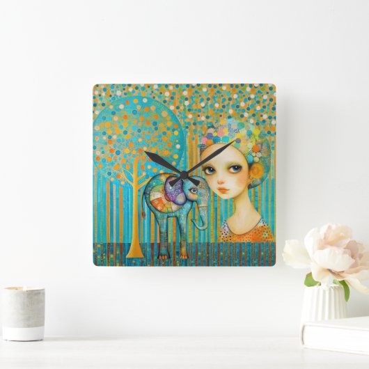 Elephant Charm Quadratische Wanduhr (Zuhause)