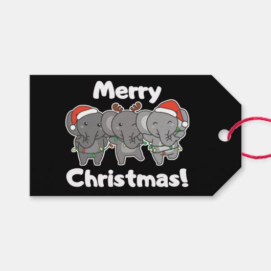 Elephant Christmas Animals Elephants Merry Gift Ta Geschenkanhänger (Vorderseite (Horizontal))