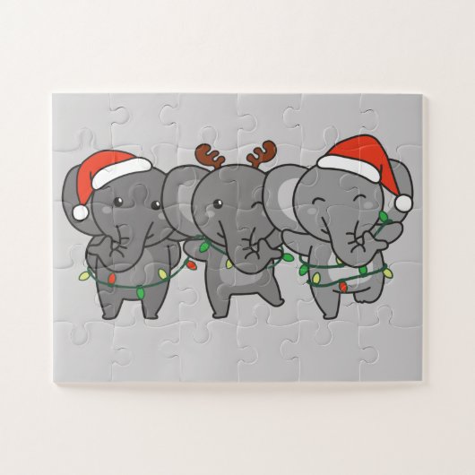 Elephant Christmas Animals Niedlich Jigsaw P Puzzle (Horizontal)