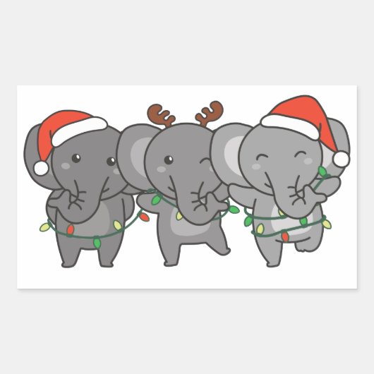 Elephant Christmas Animals Niedlich Square S Rechteckiger Aufkleber (Vorderseite)