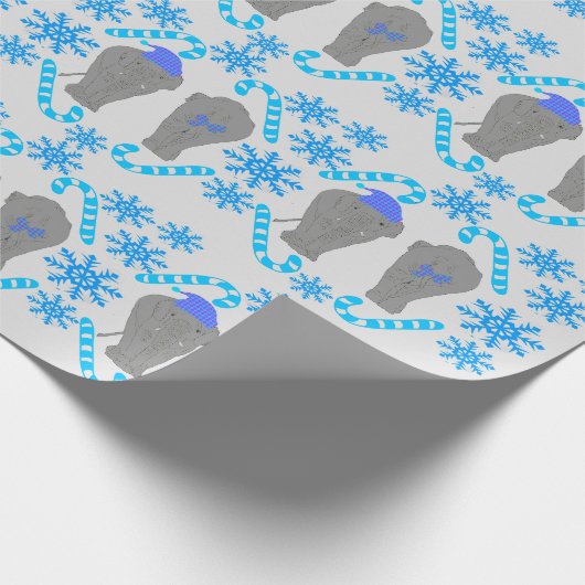 Elephant Christmas Blue Packpapier (Ecke)