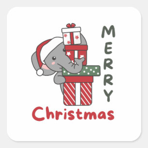 Elephant Christmas Gift Winter Animals Elephant Quadratischer Aufkleber