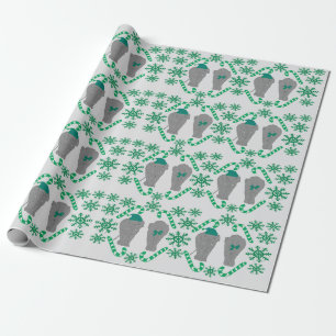 Elephant Christmas Green Packpapier