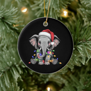 Elephant Christmas Lights Xmas Holiday Wild Animal Keramik Ornament
