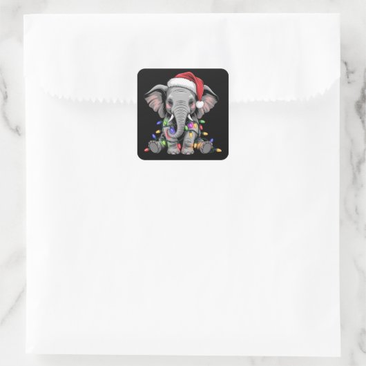 Elephant Christmas Lights Xmas Holiday Wild Animal Quadratischer Aufkleber (Tasche)