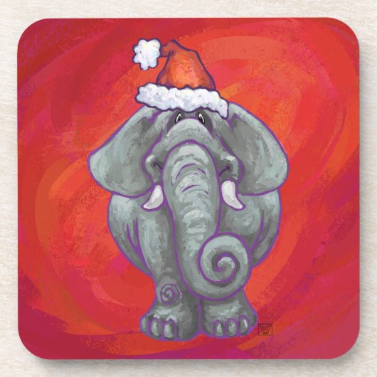 Elephant Christmas on Red Getränkeuntersetzer (Vorderseite)