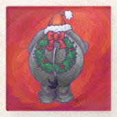 Elephant Christmas on Red Glasuntersetzer (Vorderseite)
