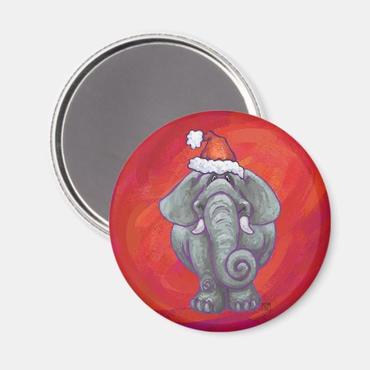 Elephant Christmas on Red Magnet (Vorderseite/Rückseite)