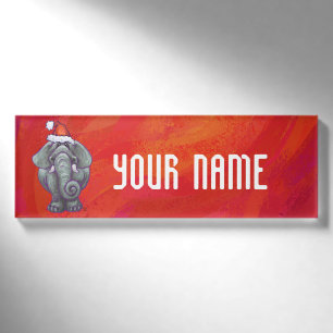 Elephant Christmas on Red Namenschild