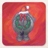 Elephant Christmas on Red Rechteckiger Pappuntersetzer (Vorderseite)