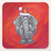 Elephant Christmas on Red Rechteckiger Pappuntersetzer (Vorderseite)