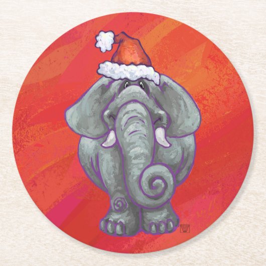 Elephant Christmas on Red Runder Pappuntersetzer (Vorderseite)