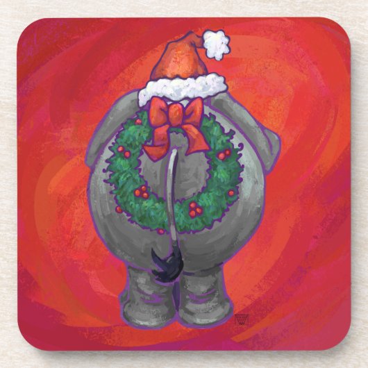 Elephant Christmas on Red Untersetzer (Vorderseite)