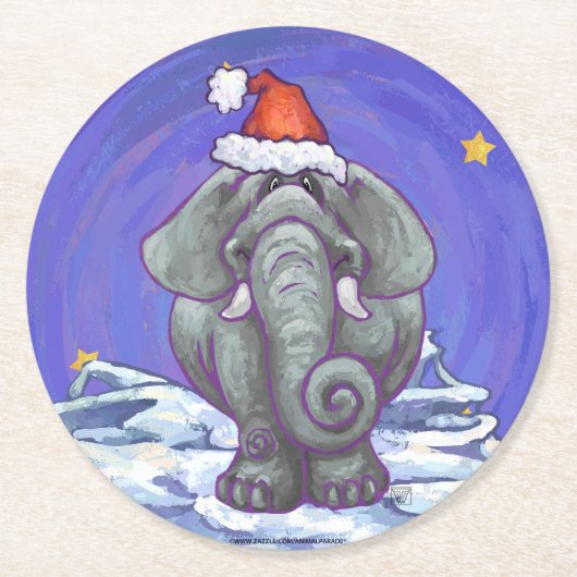 Elephant Christmas Runder Pappuntersetzer (Vorderseite)