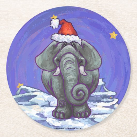 Elephant Christmas Runder Pappuntersetzer (Vorderseite)
