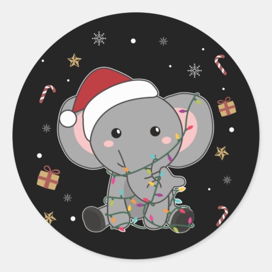 Elephant Christmas Snow Winter Animals Elephants C Runder Aufkleber (Vorderseite)