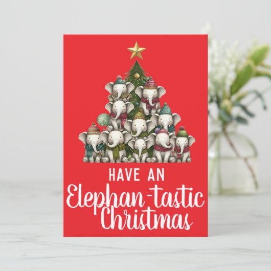 Elephant Christmas Tree Feiertagskarte (Stehend Vorderseite)